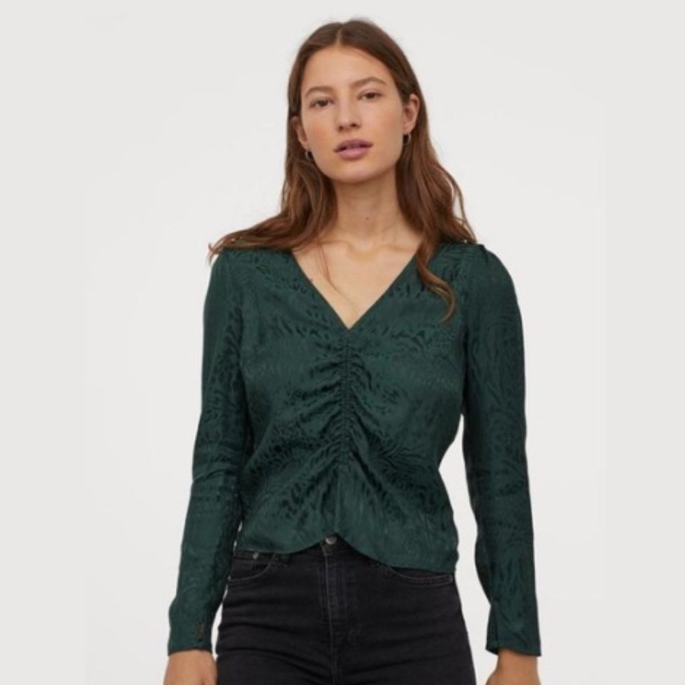 NWT H&M Green Ruched Blouse